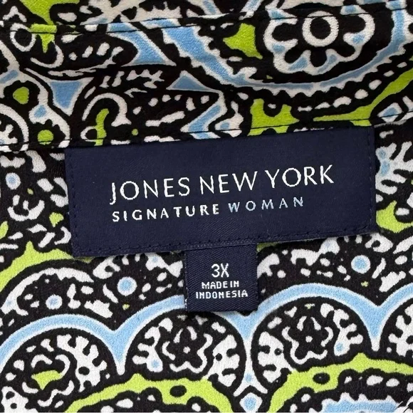 Jones New York Green Blue Black Paisley Button Up Blouse Size 3X EUC - Picture 7 of 8